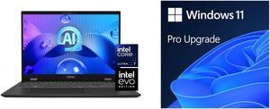 MSI Prestige 16 AI EVO 16 QHD Ultra Thin Professional Laptop Intel Core Ultra 7155H ARC Graphics 32GB LPDDR5 1TB NVMe SSD Win 11 Home 1 year Warranty and Microsoft Windows 11 Pro Upgrade from Home to Pro Digital Download
