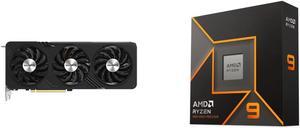 GIGABYTE Radeon RX 7600 XT GAMING OC 16G Graphics Card 3x WINDFORCE Fans 16GB 128-bit GDDR6 GV-R76XTGAMING OC-16GD Video Card and AMD Ryzen 9 9900X - Ryzen 9 9000 Series Granite Ridge (Zen 5) 12-Core 4.4 GHz - Socket AM5 120W - Radeon Graph