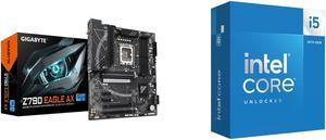 GIGABYTE Z790 EAGLE AX LGA 1700 Intel Z790 ATX Motherboard with DDR5, M.2, PCIe 5.0, USB 3.2 Gen2X2 Type-C, Intel Wi-Fi 6E, 2.5GbE LAN, Q-Flash Plus, EZ-Latch Intel Core i5-14600K - Core i5 14th Gen 14-Core (6P+8E) LGA 1700 125W Intel UHD G