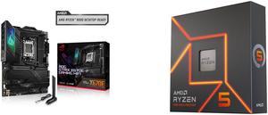 ASUS ROG STRIX X670E-F GAMING WIFI AMD X670 AM5 Ryzen Desktop 9000 8000 & 7000 ATX motherboard, 18+2 power stages, DDR5, 4x M.2 slots with heatsink, PCIe 5.0, USB 3.2 Gen 2x2, WiFi 6E, AI Cooling II AMD Ryzen 5 7600X - Zen 4 6-Core 4.7 GHz