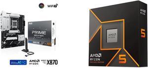 ASUS PRIME X870-P WIFI AMD AM5 X870 ATX motherboard 14+2+1 80A DrMOS power stages, DDR5, PCIe 5.0 , PCIe 5.0 x16, Q-Release, 4x M.2 , Wi-Fi 7, Q-Antenna, 2.5Gb LAN, USB4, USB Type-C, BIOS FlashBack AMD Ryzen 5 9600X - Ryzen 5 9000 Series Gr