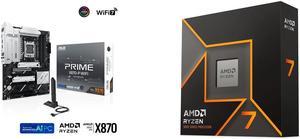 ASUS PRIME X870-P WIFI AMD AM5 X870 ATX motherboard 14+2+1 80A DrMOS power stages, DDR5, PCIe 5.0 , PCIe 5.0 x16, Q-Release, 4x M.2 , Wi-Fi 7, Q-Antenna, 2.5Gb LAN, USB4, USB Type-C, BIOS FlashBack AMD Ryzen 7 9700X - Ryzen 7 9000 Series Gr