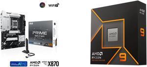 ASUS PRIME X870-P WIFI AMD AM5 X870 ATX motherboard 14+2+1 80A DrMOS power stages, DDR5, PCIe 5.0 , PCIe 5.0 x16, Q-Release, 4x M.2 , Wi-Fi 7, Q-Antenna, 2.5Gb LAN, USB4, USB Type-C, BIOS FlashBack AMD Ryzen 9 9900X - Ryzen 9 9000 Series Gr