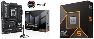 ASUS TUF GAMING B850-PLUS WIFI AMD AM5 B850 ATX motherboard, 14+2+1 80A stages, AI Ready, DDR5, PCIe 5.0 , 3x M.2, Wi-Fi 7, 2.5Gb LAN, DisplayPort, HDMI, USB 10Gbps & 20Gbps Type-C, BIOS FlashBack AMD Ryzen 5 9600X - Ryzen 5 9000 Series Gra