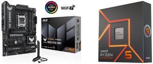 ASUS TUF GAMING B850-PLUS WIFI AMD AM5 B850 ATX motherboard, 14+2+1 80A stages, AI Ready, DDR5, PCIe 5.0 , 3x M.2, Wi-Fi 7, 2.5Gb LAN, DisplayPort, HDMI, USB 10Gbps & 20Gbps Type-C, BIOS FlashBack AMD Ryzen 5 7600X - Zen 4 6-Core 4.7 GHz -