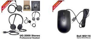 Nxt Technologies UC-2000 Stereo Noise cancelling Headphone w/ Microphone NX55445 Dell MS116 Wired Optical Mouse Comfortable Ergonomic Design Black