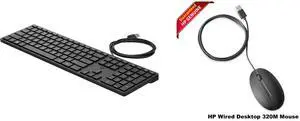 HP Wired Desktop 320K Keyboard 9SR37UT#ABA Keyboard HP Wired Desktop 320M Optical USB Scroll Mouse Black L96910-001