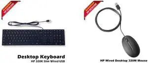 HP Smart Buy Wired 320K Slim Keyboard Black 108 Keys USB-A HSA-C001K L96909-001 for Computer Hardware HP Wired Desktop 320M Optical USB Scroll Mouse Black L96910-001
