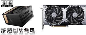 MSI - MEG Ai1300P PCIE5, 80+ PLATINUM Full Modular Gaming PSU, 12V-2x6 Cable, 5080 5090 ATX 3.1 & PCIE 5.1 Ready, 1300W Power Supply, 10 Year Warranty MSI Ventus GeForce RTX 5070 Graphics Card RTX 5070 12G VENTUS 2X OC