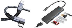 ORICO Cable Compatible with Thunderbolt 4 Right Angle 6.56FT, 40Gbps USB C to USB C Cable with 100W Charging/Display 8K@ 60Hz for MacBooks, iPad Pro, Thunderbolt 4/3 Hub and USB-C Device ORICO Laptop USB C Docking Station, 7 in 1 Multiport