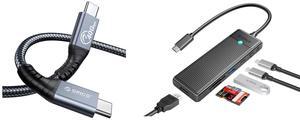 ORICO Cable Compatible with Thunderbolt 4 Cable 40Gbps USB C to USB C Cable Support 100W Charging/Display 8K@ 60Hz for USB-C MacBooks,iPad Pro, Thunderbolt 4/3 Hub, Docking-Dark Grey  0.98 Ft ORICO 6 IN 1 Type-C Laptop Docking Station with