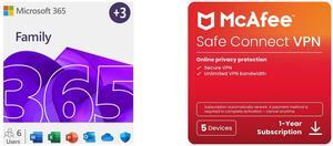 Microsoft 365 Family | 15-Month Subscription, up to 6 people | Premium Office apps - now with Copilot | 1TB OneDrive cloud storage | PC/Mac Download McAfee Safe Connect VPN (Windows/Android/iOS/ChromeOS) - 5 Devices - 1-Year Subscription wi