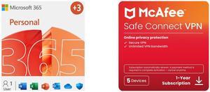 Microsoft 365 Personal | 15-Month Subscription, 1 person | Premium Office apps - now with Copilot | 1TB OneDrive cloud storage | PC/Mac Download McAfee Safe Connect VPN (Windows/Android/iOS/ChromeOS) - 5 Devices - 1-Year Subscription with A