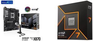 ASUS TUF GAMING X870-PLUS WIFI AMD AM5 X870 ATX motherboard, 16+2+1, 80A SPS power stages, DDR5, PCIe 5.0 Ready, four M.2 slots, Wi-Fi 7, 2.5Gb LAN, HDMI, USB4 40Gbps, SATA 6 Gbps, USB 20Gbps Type-C AMD Ryzen 7 9700X - Ryzen 7 9000 Series G