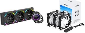 SAMA Q60 Black CPU Liquid Cooler, 360MM Liquid Water Cooling with 2.8" LCD Display & XT120 Modular Fans LCP Blade for Enhanced Cooling and Noise Reduction, Compatible 115X, 2011, 1200, 1700, AM4, AM5 SAMA SF200 3 in 1 Case Fans with Fan Hub