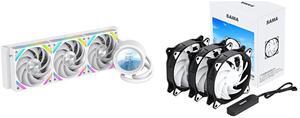 SAMA Q60 White CPU Liquid Cooler, 360MM Liquid Water Cooling with 2.8" LCD Display & XT120 Modular Fans LCP Blade for Enhanced Cooling and Noise Reduction, Compatible 115X, 2011, 1200, 1700, AM4, AM5 SAMA SF200 3 in 1 Case Fans with Fan Hub