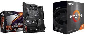 GIGABYTE B550 AORUS ELITE AX V2 AM4 AMD B550 ATX Motherboard with Dual M.2, SATA 6Gb/s, USB 3.2 Gen 2, 2.4/5 GHz Dual-Band, 2.5 GbE LAN, PCIe 4.0 AMD Ryzen 5 5500 - Ryzen 5 5000 Series Cezanne (Zen 3) 6-Core 3.6 GHz Socket AM4 65W None Inte