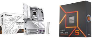 GIGABYTE B850 AORUS ELITE WIFI7 ICE AMD AM5 LGA 1718 Motherboard, ATX, DDR5, 3x M.2, PCIe 5.0, USB-C, WIFI7, 2.5GbE LAN, EZ-Latch, 5-Year Warranty AMD Ryzen 5 7600X - Zen 4 6-Core 4.7 GHz - Socket AM5 - 105W Desktop Processor (100-100000593
