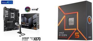 ASUS TUF GAMING X870-PLUS WIFI AMD AM5 X870 ATX motherboard, 16+2+1, 80A SPS power stages, DDR5, PCIe 5.0 Ready, four M.2 slots, Wi-Fi 7, 2.5Gb LAN, HDMI, USB4 40Gbps, SATA 6 Gbps, USB 20Gbps Type-C AMD Ryzen 5 7600X - Zen 4 6-Core 4.7 GHz