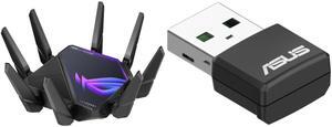 ASUS ROG Rapture WiFi 6E Gaming Router (GT-AXE16000) - Quad-Band, 6 GHz Ready, Dual 10G Ports, 2.5G WAN Port, AiMesh Support, Triple-level Game Acceleration, Lifetime Internet Security, Instant Guard ASUS AX1800 Dual Band WiFi 6 USB Adapter