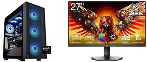 ABS Eurus Ruby Gaming PC - Windows 11 - AMD Ryzen 7 9800X3D - GeForce RTX 5090 - DLSS 4 - AI-Powered Performance - 32GB DDR5 6400MHz - 2TB M.2 NVMe SSD - ER9800X3D50903 ABS 27" 180 Hz Fast IPS QHD Gaming Monitor DCI-P3 95% GQ271NE