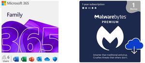 Microsoft 365 Family | 12-Month Subscription, up to 6 people | Premium Office Apps - now with Copilot | 1TB OneDrive cloud storage | PC/Mac Download Malwarebytes Premium - 1 -Device / 1 Year - Download