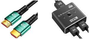 kirzi 8K@60Hz HDMI Cables 10ft, Ultra High Speed 4K@120Hz 48Gbps  Ultra HD HDMI to HDMI Cord, Support Dynamic HDR, eARC, Dolby Atmos, Compatible with PlayStation 5, Xbox Series X, Samsung TVs 10 ft. HDMI 2.1 Switch 8K HDMI Switcher, 4K 120h