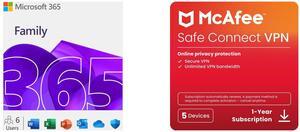 Microsoft 365 Family | 12-Month Subscription, up to 6 people | Premium Office Apps - now with Copilot | 1TB OneDrive cloud storage | PC/Mac Download McAfee Safe Connect VPN (Windows/Android/iOS/ChromeOS) - 5 Devices - 1-Year Subscription wi