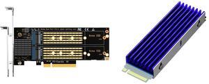 GLOTRENDS PA21 Dual M.2 NVMe to PCIe X8 4.0 Adapter Card without PCIe Bifurcation Function, Support 22110/2280/2260/2242/2230 Size GLOTRENDS M.2 Heatsink for 2280 M.2 SSD, Fit for PC/PS5/PS5 Slim Installation, 22x70x6mm Aluminum Body, Inclu