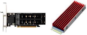 GLOTRENDS PA41 Quad M.2 NVMe to PCIe X16 4.0 Adapter Card without PCIe Bifurcation Function, Support 22110/2280/2260/2242/2230 Size GLOTRENDS M.2 Heatsink for 2280 M.2 SSD, Fit for PC/PS5/PS5 Slim Installation, 22x70x6mm Aluminum Body, Incl