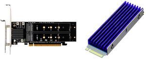 GLOTRENDS PA41 Quad M.2 NVMe to PCIe X16 4.0 Adapter Card without PCIe Bifurcation Function, Support 22110/2280/2260/2242/2230 Size GLOTRENDS M.2 Heatsink for 2280 M.2 SSD, Fit for PC/PS5/PS5 Slim Installation, 22x70x6mm Aluminum Body, Incl