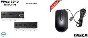 Dell Wyse 3040 N10D001 Thin Client Intel Atom x5-Z8350 Quad-Core 1.44GHz 2GB DDR3 RAM 8GB SSD 0895W8 895W8 Dell MS116 Wired Optical Mouse Comfortable Ergonomic Design Black