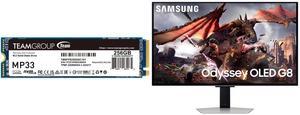 Team Group MP33 M.2 2280 256GB PCIe 3.0 x4 with NVMe 1.3 3D NAND Internal Solid State Drive (SSD) TM8FP6256G0C101 Samsung 32" Odyssey G8 4K OLED  UHD 240Hz 0.03ms Smart Gaming Monitor Glare Free, G-Sync compatible with Sleek Metal Design -