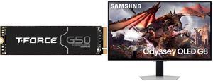 Team Group T-FORCE G50 M.2 2280 1TB PCIe 4.0 x4 with NVMe 1.4 TLC Internal Solid State Drive (SSD) TM8FFE001T0C129 Samsung 32" Odyssey G8 4K OLED  UHD 240Hz 0.03ms Smart Gaming Monitor Glare Free, G-Sync compatible with Sleek Metal Design -