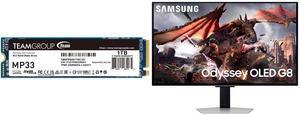 Team Group MP33 M.2 2280 1TB PCIe 3.0 x4 with NVMe 1.3 3D NAND Internal Solid State Drive (SSD) TM8FP6001T0C101 Samsung 32" Odyssey G8 4K OLED  UHD 240Hz 0.03ms Smart Gaming Monitor Glare Free, G-Sync compatible with Sleek Metal Design -  L