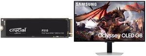 Crucial P310 M.2 2280 1TB PCI-Express 4.0 x4 NVMe 3D NAND Internal Solid State Drive Speed Up to 7100 MBps (SSD) CT1000P310SSD8 Samsung 32" Odyssey G8 4K OLED  UHD 240Hz 0.03ms Smart Gaming Monitor Glare Free, G-Sync compatible with Sleek M