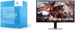 Intel Core i3-13100F Desktop Processor 4 cores (4 P-cores + 0 E-cores) 12MB Cache, up to 4.5 GHz - Box Samsung 32" Odyssey G8 4K OLED  UHD 240Hz 0.03ms Smart Gaming Monitor Glare Free, G-Sync compatible with Sleek Metal Design -  LS32DG802S