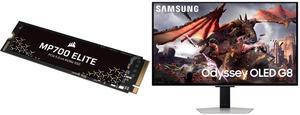 Corsair MP700 Elite M.2 2280 1TB PCI-Express 5.0 x4 3D TLC Internal Solid State Drive (SSD) Up to 10000 MB/s CSSD-F1000GBMP700ENH Samsung 32" Odyssey G8 4K OLED  UHD 240Hz 0.03ms Smart Gaming Monitor Glare Free, G-Sync compatible with Sleek