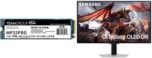 Team Group MP33 PRO M.2 2280 2TB PCIe 3.0 x4 with NVMe 1.3 3D NAND Internal Solid State Drive (SSD) TM8FPD002T0C101 Samsung 32" Odyssey G8 4K OLED  UHD 240Hz 0.03ms Smart Gaming Monitor Glare Free, G-Sync compatible with Sleek Metal Design