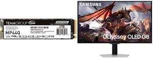 TEAMGROUP MP44Q 2TB PCIe Gen4 x4 M.2 2280 SSD Laptop & Desktop & NUC & NAS compatible, Speed up to 7400MB/s (TM8FFD002T0C101) Samsung 32" Odyssey G8 4K OLED  UHD 240Hz 0.03ms Smart Gaming Monitor Glare Free, G-Sync compatible with Sleek Met