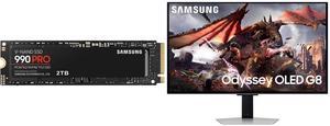SAMSUNG 990 PRO 2TB SSD, PCIe Gen4 M.2 2280, Seq. Read Speeds Up-to 7,450MB/s for High End Computing, Gaming, and Heavy Duty Workstations (MZ-V9P2T0B/AM) Non-Heatsink Samsung 32" Odyssey G8 4K OLED  UHD 240Hz 0.03ms Smart Gaming Monitor Gla