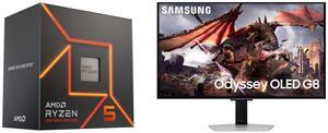 AMD Ryzen 5 7600 - Ryzen 5 7000 Series Zen 4 6-Core 3.8 GHz - Socket AM5 65W - AMD Radeon Graphics Processor - 100-100001015BOX Samsung 32" Odyssey G8 4K OLED  UHD 240Hz 0.03ms Smart Gaming Monitor Glare Free, G-Sync compatible with Sleek M