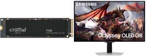 Crucial T700 Gen5 NVME M.2 SSD 2280 2TB PCI-Express 5.0 x4 TLC NAND² Internal Solid State Drive (SSD) CT2000T700SSD3 Samsung 32" Odyssey G8 4K OLED  UHD 240Hz 0.03ms Smart Gaming Monitor Glare Free, G-Sync compatible with Sleek Metal Design