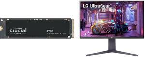 Crucial T705 1TB PCIe Gen5 NVMe M.2 SSD - Up to 13,600 MB/s - Game Ready - Internal Solid State Drive (PC) - +1mo Adobe CC - CT1000T705SSD3 LG 32" 144 Hz VA UHD Gaming Monitor FreeSync Premium (AMD Adaptive Sync) DCI-P3 90% (CIE1976) UltraG