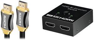 4K HDMI Cable 10ft | HDMI 4K Cable Ultra High-Speed 18Gbps, 6ft Length, Compatible with HDTVs, Blu-ray Players, Gaming Consoles Kirzi HDMI Switch 4K@60Hz Bi-Directional HDMI Splitter 2 in 1 Out Switcher with UHD 3D HDR, Compatible with PS5,