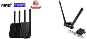 ASUS RT-BE92 Tri-band WiFi 7 Router, supports new 320MHz bandwidth & 4096-QAM, MLO, AI WAN detection, AiMesh support, subscription-free network security, comprehensive VPN (BE9700) ASUS PCE-BE92BT WiFi 7 PCI-E Adapter