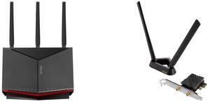 ASUS RT-BE86U BE6800 Dual-Band WiFi 7 Router, Supports 4096-QAM, MLO, AI WAN Detection, AiMesh, Subscription-Free Network Security, and Comprehensive VPN Features, Guest Network Pro, Gaming ASUS PCE-BE92BT WiFi 7 PCI-E Adapter
