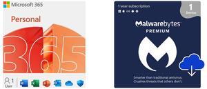 Microsoft 365 Personal | 12-Month Subscription, 1 person | Premium Office apps - now with Copilot | 1TB OneDrive cloud storage | PC/Mac Download Malwarebytes Premium - 1 -Device / 1 Year - Download