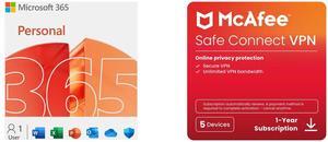 Microsoft 365 Personal | 12-Month Subscription, 1 person | Premium Office apps - now with Copilot | 1TB OneDrive cloud storage | PC/Mac Download McAfee Safe Connect VPN (Windows/Android/iOS/ChromeOS) - 5 Devices - 1-Year Subscription with A