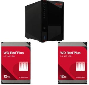 Asustor AS5402T 2 Bay NAS Storage, Quad-Core 2.0GHz CPU, 4xM.2 NVMe SSD Slots, 2x2.5GbE Ports, 4GB DDR4 RAM, Gaming Network Attached Storage, Home Personal Cloud Storage (Diskless) 2 x WD Red Plus 12TB NAS Hard Disk Drive - 7200 RPM Class S